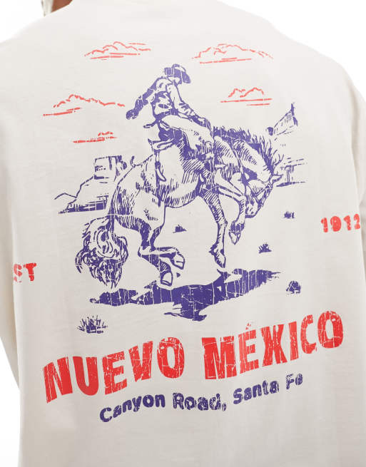 ASOS DESIGN - Oversized T-shirt med cowboyprint på ryggen i råhvid, 4 af 4