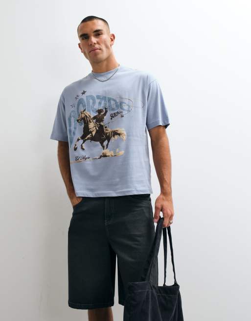 ASOS DESIGN oversized t-shirt med cowboytryck i blått, 5 av 5