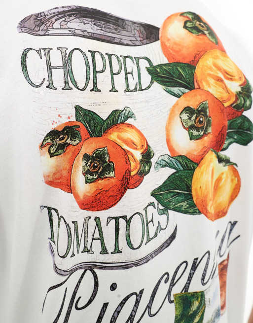 ASOS DESIGN - Oversized T-shirt med dåsetomat-print på ryggen i hvid, 3 af 4