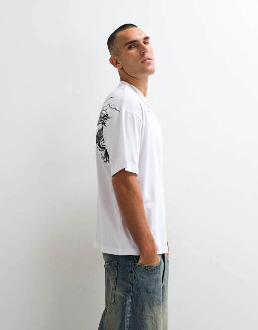 ASOS DESIGN oversized t-shirt med drakmotiv i vitt, 4 av 5