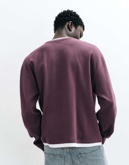 ASOS DESIGN oversized t-shirt med dubbla lager och långa ärmar i lila våffelstruktur, 5 av 5