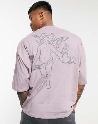 ASOS DESIGN - Oversized t-shirt med engleprint på ryggen i lilla