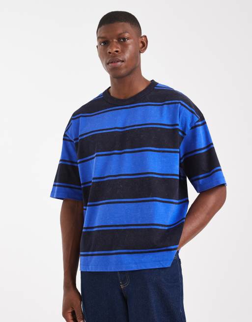 ASOS DESIGN - Oversized T-shirt med firkantet pasform og forvaskede blå/sorte striber