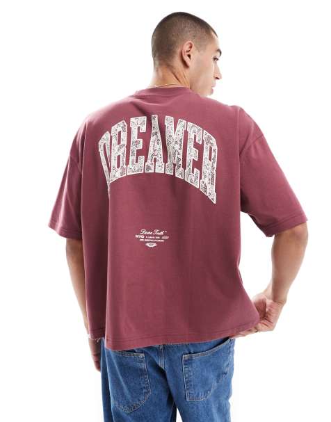 ASOS DESIGN - Oversized t-shirt med firkantet pasform og print på ryggen i bordeaux - view 1