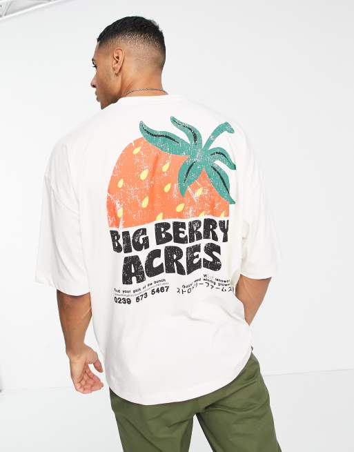 ASOS DESIGN - Oversized T-shirt med grafisk 'Big Berry'-print bagpå i råhvid