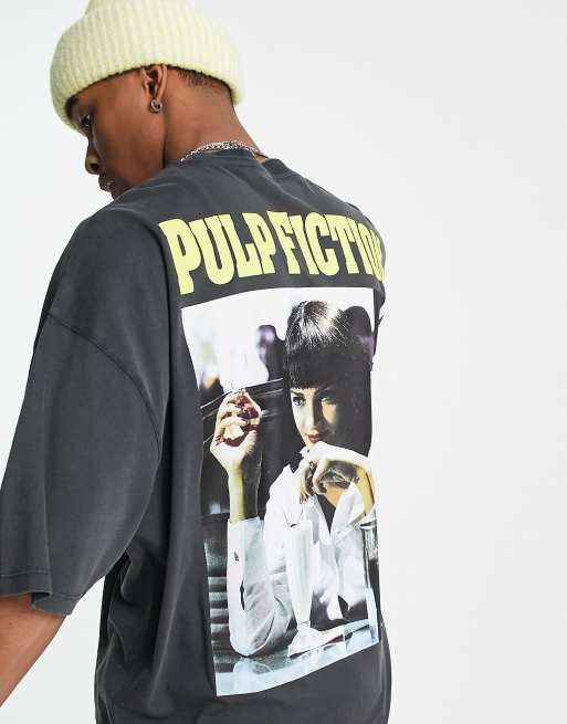 ASOS DESIGN - Oversized T-shirt med grafisk 'Pulp Fiction'-print i vasket sort