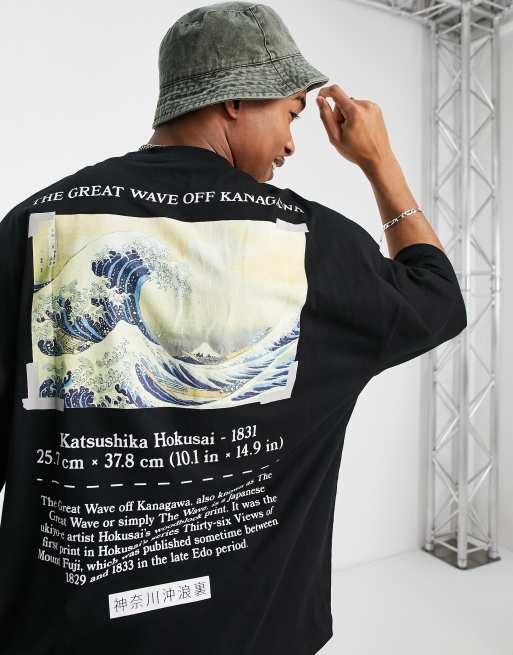 ASOS DESIGN - Oversized T-shirt med grafisk 'The Great Wave Off Kanagawa'-print i sort