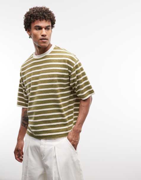 ASOS DESIGN - Oversized T-shirt med grønne striber i kraftig frotté i firkantet pasform - view 1