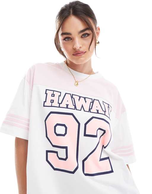 ASOS DESIGN - Oversized t-shirt med 'Hawaii'-sportsgrafik i hvid, 2 af 4