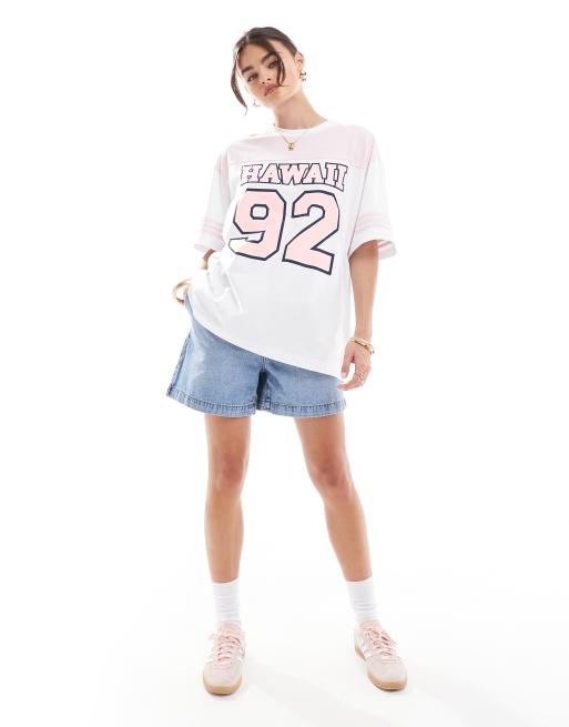 ASOS DESIGN - Oversized t-shirt med 'Hawaii'-sportsgrafik i hvid, 3 af 4