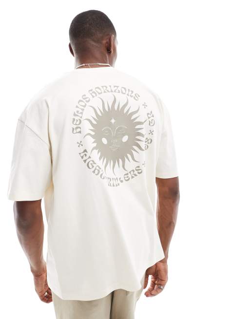 ASOS DESIGN - Oversized T-shirt med himmelsk print bagpå i råhvid