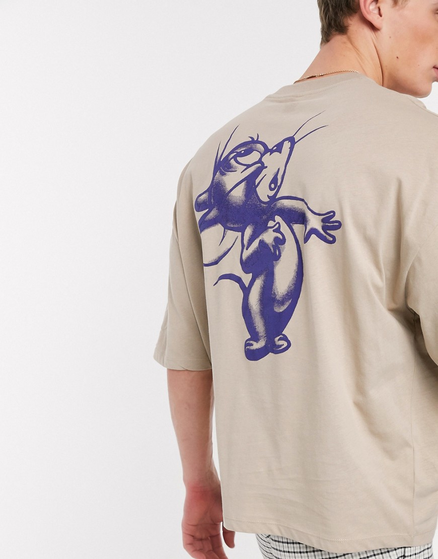ASOS DESIGN - Oversized t-shirt med hævet Tom and Jerry-print på ryggen-Beige