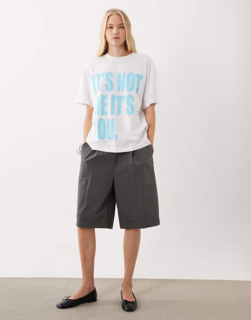 ASOS DESIGN Oversized T-shirt med It's not me It's you-grafik i hvid og turkis, 2 af 4
