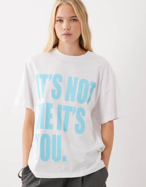 ASOS DESIGN Oversized T-shirt med It's not me It's you-grafik i hvid og turkis, 3 af 4