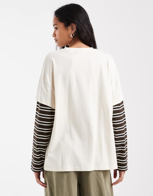 ASOS DESIGN oversized T-shirt med kontrast og dobbelt lag samt ærme med stribe, 4 af 4