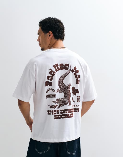 ASOS DESIGN oversized T-shirt med krokodillegrafik i hvid, 4 af 5