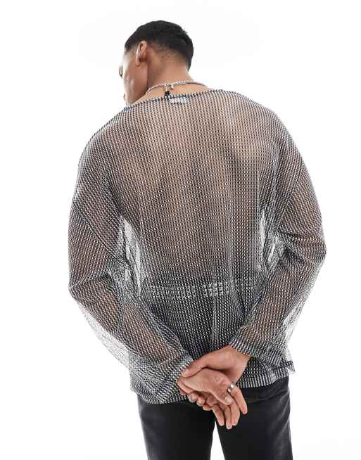 ASOS DESIGN - Oversized T-shirt med lange ærmer i åben mesh, 4 af 4