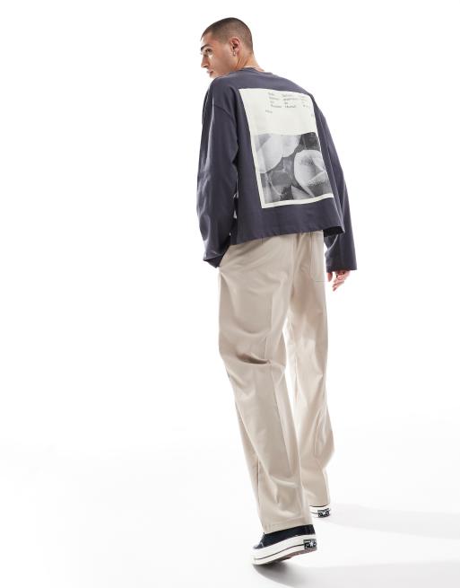 ASOS DESIGN - Oversized T-shirt med lange ærmer og fotoprint i kraftigt 220 gsm-stof i kakifarve i firkantet pasform