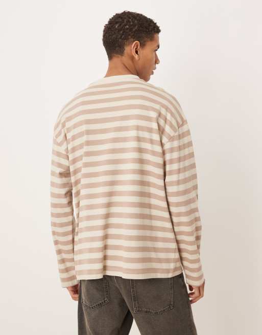 ASOS DESIGN - Oversized T-shirt med lange ærmer og mokkabrune/beige striber, 3 af 5