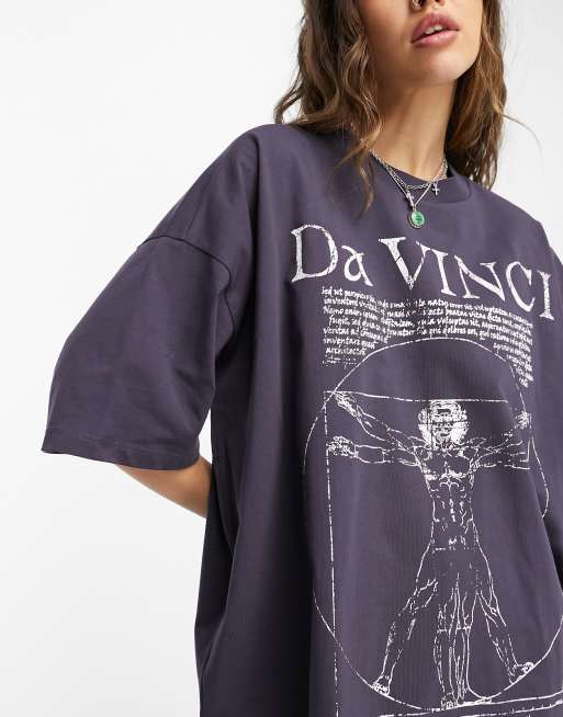 ASOS DESIGN - Oversized T-shirt med licenseret Da Vinci-grafik i marineblå, 3 af 4