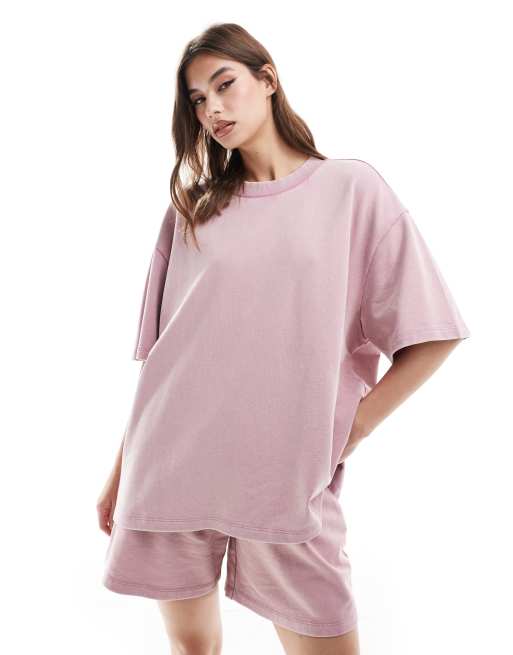 ASOS DESIGN - Oversized T-shirt med løkker på indersiden i vasket lyserød
