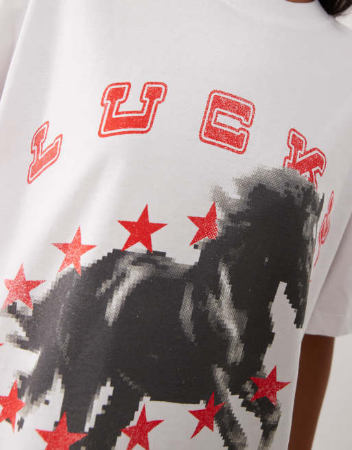 ASOS DESIGN oversized T-shirt med lucky star rodeo-grafik i hvid, 2 af 4