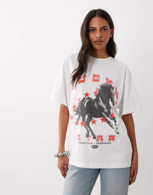 ASOS DESIGN oversized T-shirt med lucky star rodeo-grafik i hvid, 3 af 4