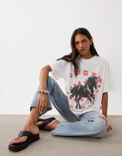 ASOS DESIGN oversized t-shirt med lucky star rodeo-tryck i vitt - view 1