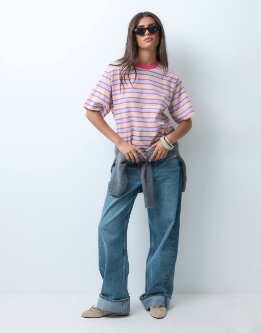 ASOS DESIGN - Oversized T-shirt med lyserøde/blå striber, 2 af 4