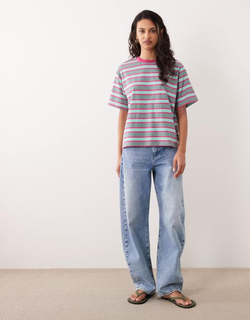 ASOS DESIGN - Oversized T-shirt med lyserøde og grå striber, 2 af 4