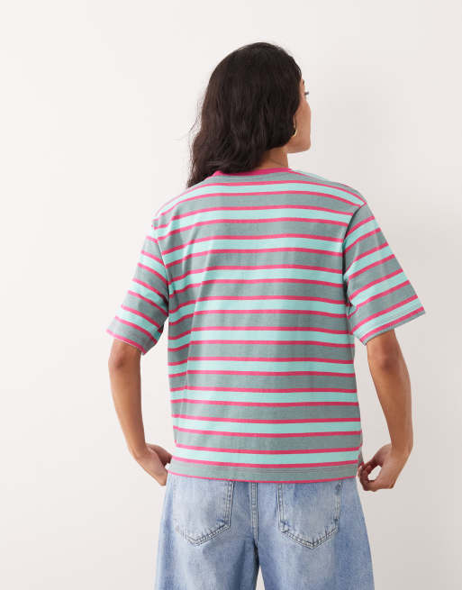 ASOS DESIGN - Oversized T-shirt med lyserøde og grå striber, 4 af 4