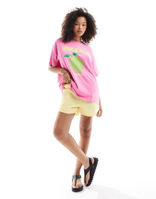 ASOS DESIGN - Oversized T-shirt med 'Mexico'-limegrafik i pink, 4 af 4