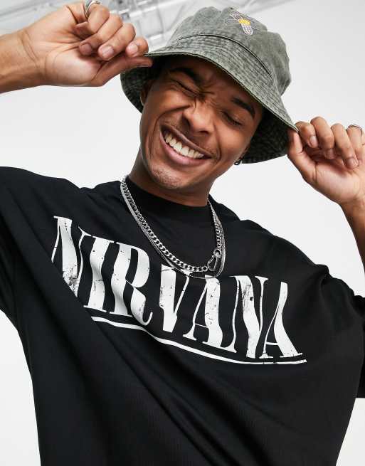 ASOS DESIGN - Oversized T-shirt med Nirvana-print foran og bagpå i sort