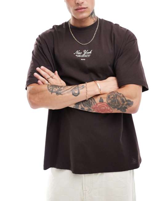 ASOS DESIGN - Oversized T-shirt med 'NYC'-print på brystet i mørkebrun