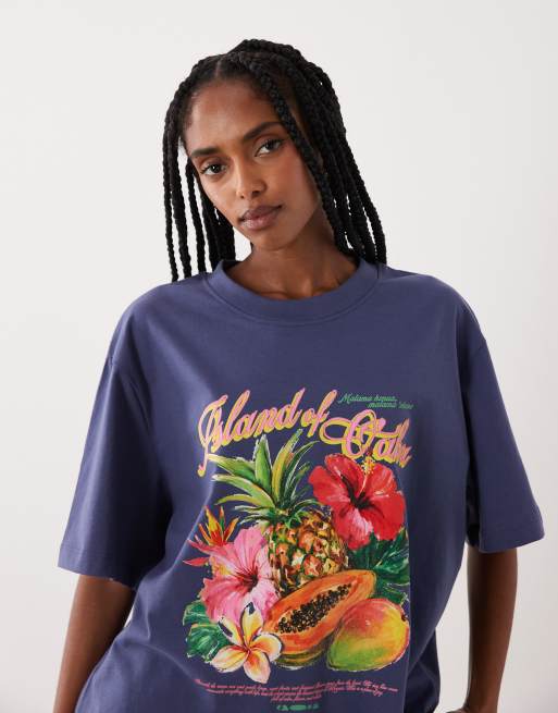 ASOS DESIGN oversized T-shirt med Oahu-frugtprint i blå, 4 af 4