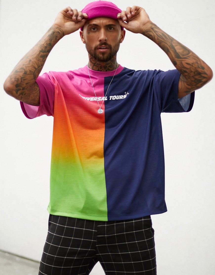 ASOS DESIGN – oversized T-shirt med ombreprint i siden-Marineblå