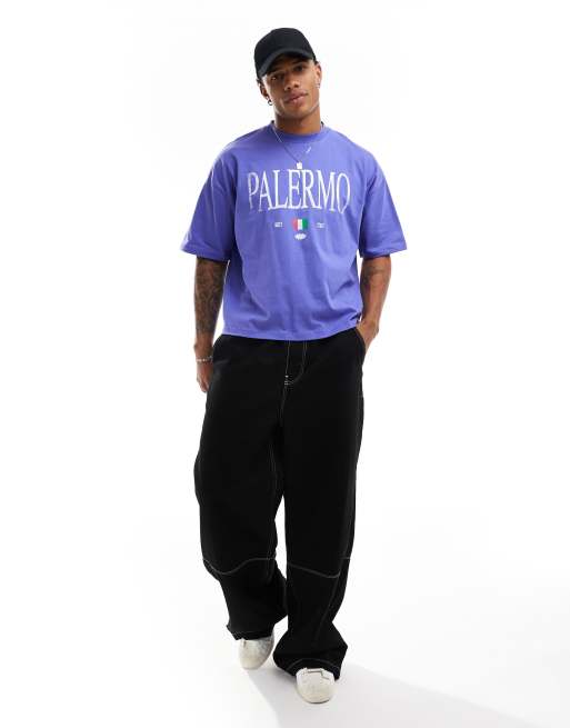 ASOS DESIGN - Oversized T-shirt med 'Palermo'-print foran i blå i firkantet pasform, 2 af 4