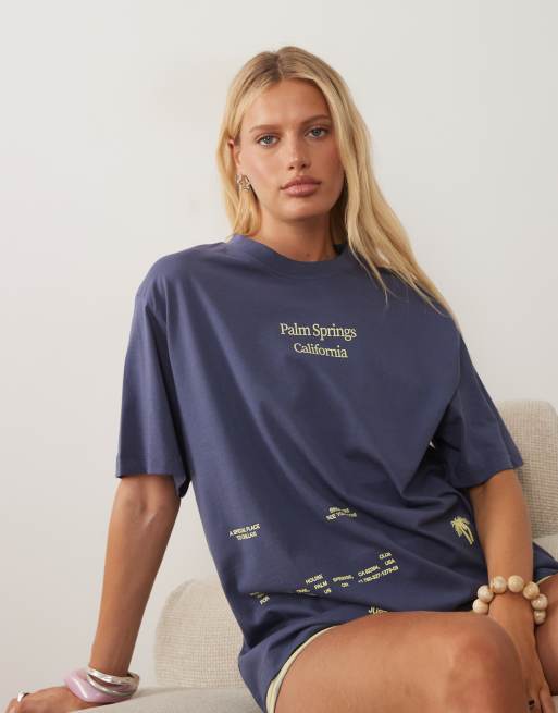 ASOS DESIGN oversized t-shirt med Palm Springs-tryck i blått, 3 av 4