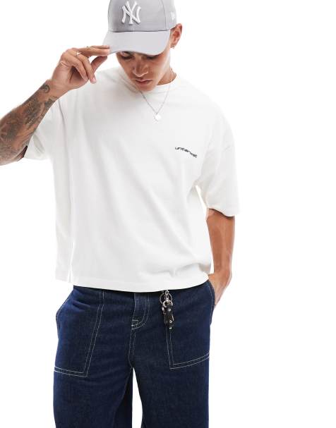 ASOS DESIGN - Oversized T-shirt med paneler og print på brystet i kraftigt stof på 220 gsm i vasket grå i afslappet pasform - view 1