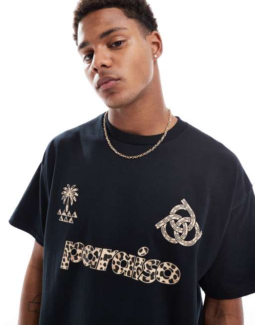 ASOS DESIGN - Oversized T-shirt med 'Paraiso'-print i leopardprint foran i sort