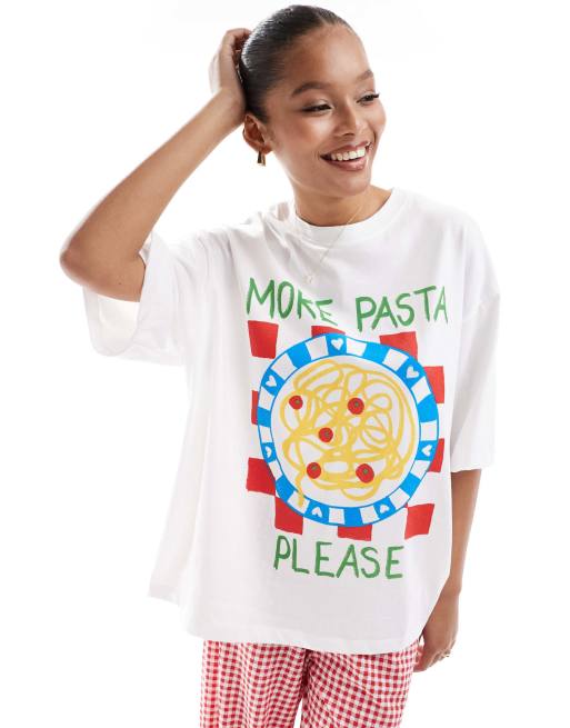 ASOS DESIGN - Oversized T-shirt med pastagrafik i hvid