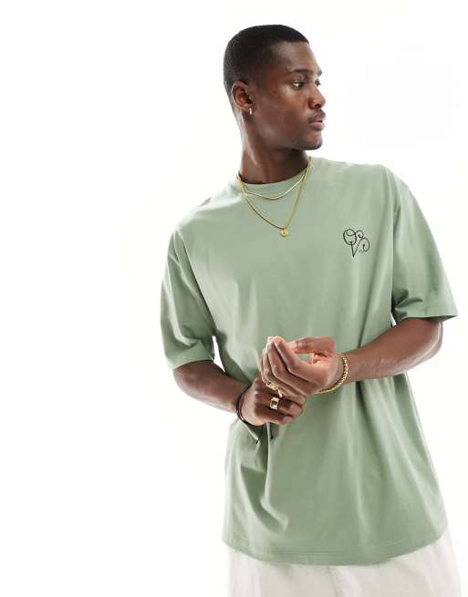 ASOS DESIGN - Oversized T-shirt med planteprint på ryggen i kakigrøn, 2 af 4