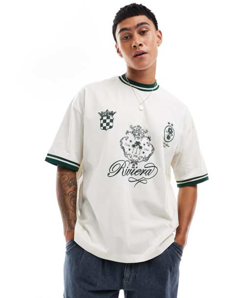 ASOS DESIGN - Oversized T-shirt med print foran i råhvid - view 1