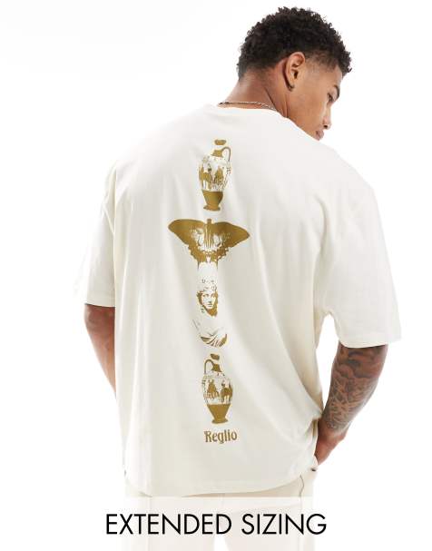 ASOS DESIGN - Oversized T-shirt med print langs rygraden i råhvid - view 1