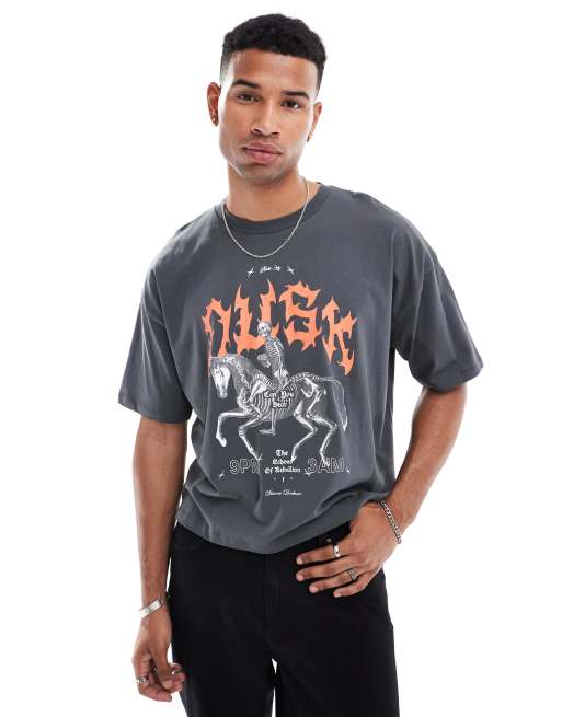ASOS DESIGN - Oversized T-shirt med print på brystet i sort i firkantet pasform