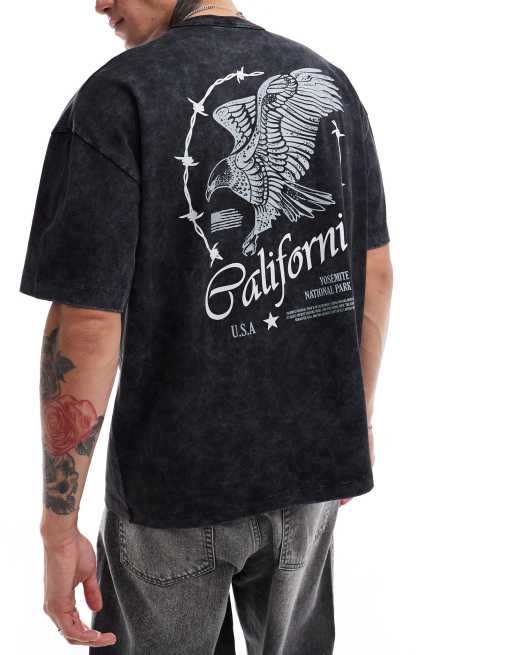 ASOS DESIGN - Oversized T-shirt med print på ryggen i kraftigt stof på 220 gsm i vasket sort