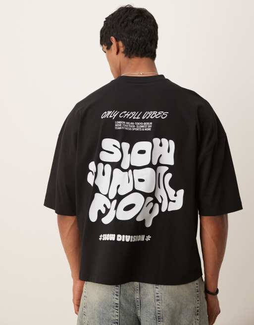 ASOS DESIGN - Oversized T-shirt med print på ryggen i sort i firkantet pasform 