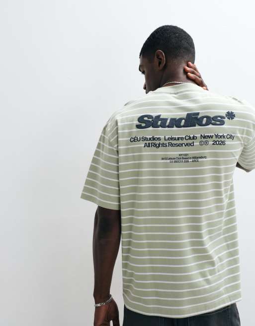 ASOS DESIGN oversized T-shirt med puffgrafik med tekst på ryggen i grøn stribe, 4 af 5