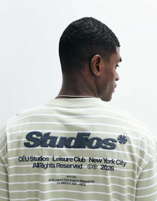 ASOS DESIGN oversized t-shirt med puffgrafik och text bak i grön rand, 2 av 5