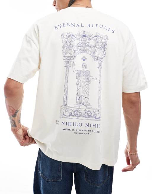ASOS DESIGN - Oversized T-shirt med renæssance-print på ryggen i hvid
